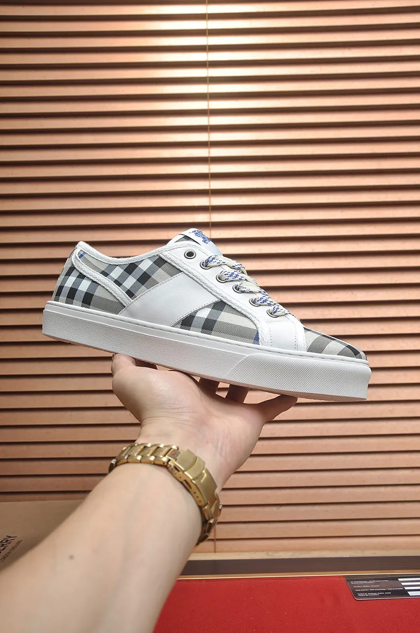 Men's shoes💰460💶【Burberry】Classic low-top sneakers｜Imported cowhide with classic plaid fabric｜Cow leather lining｜Original outsole｜Fine workmanship and comfortable to wear Size: 38-44 (customized at 45)